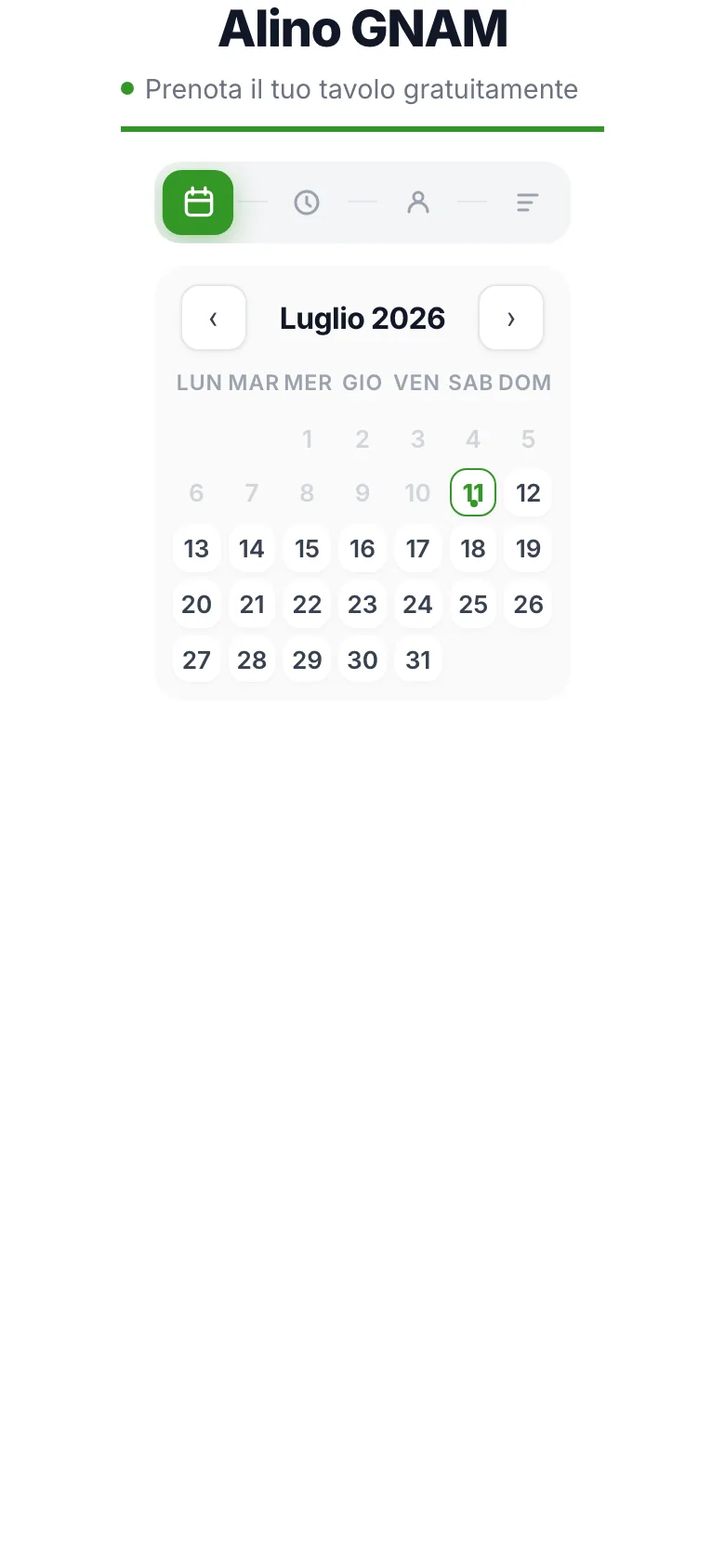 Prenotazione tavolo online RistoBrain con calendario