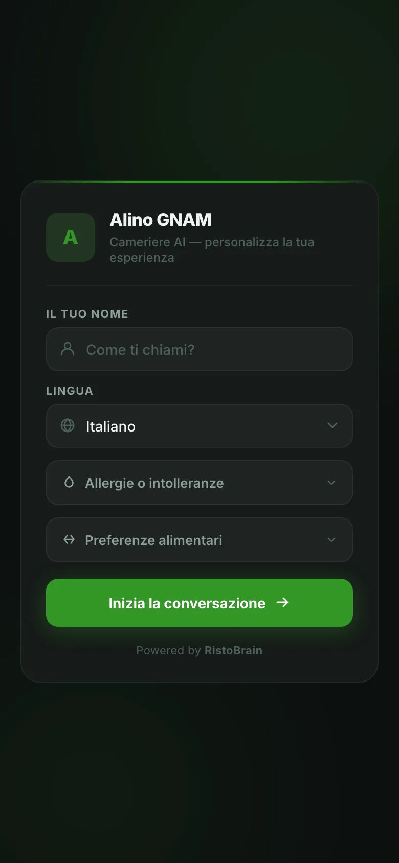 Cameriere AI RistoBrain, personalizzazione con allergie e preferenze